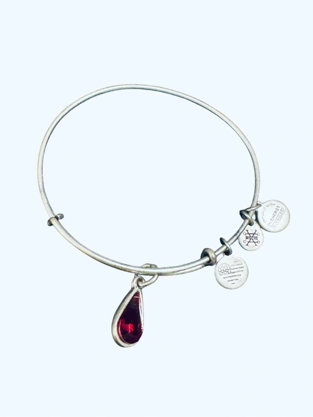 Alex and Ani Swarovski Crystal Teardrop January Garnet Birthstone Bangle Silver